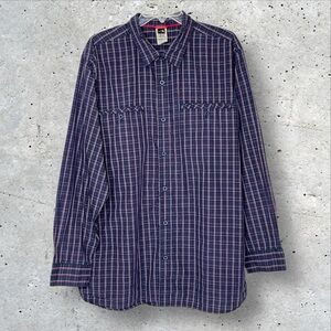 The North Face Men XL Button Up Blue Red White Plaid Long Sleeve Collared Shirt